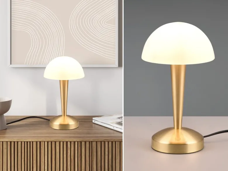 LED Tischleuchte CANARIA mit Glasschirm Touchfunktion Messing, Höhe 26cm