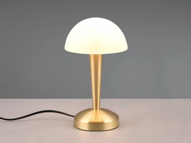 LED Tischleuchte CANARIA mit Glasschirm Touchfunktion Messing, Höhe 26cm