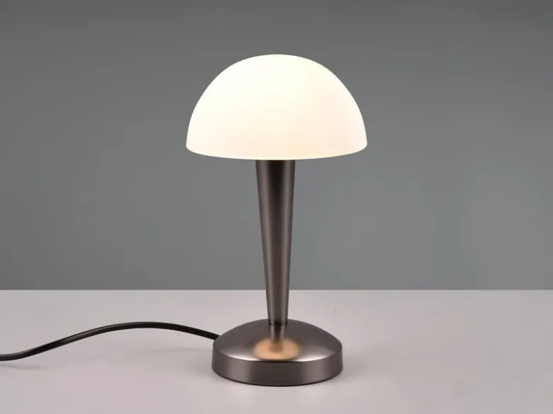 LED Tischleuchte CANARIA mit Glasschirm Touchfunktion Schwarz Chrom, Höhe 26cm