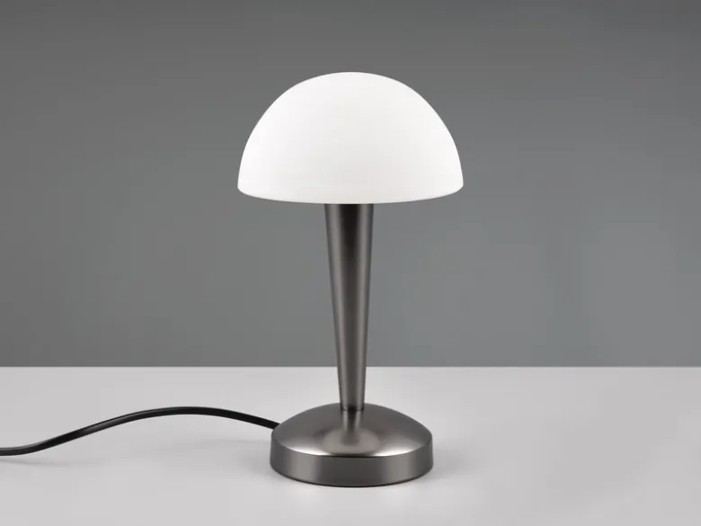 LED Tischleuchte CANARIA mit Glasschirm Touchfunktion Schwarz Chrom, Höhe 26cm