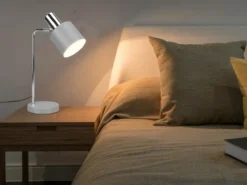 LED Tischleuchte Chrom & Metallschirm Grau Höhe 44cm