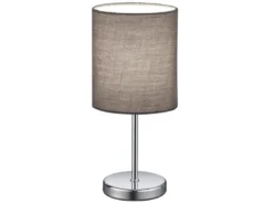 LED Tischleuchte Chrom mit Stoffschirm in Grau, Höhe 28cm