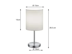 LED Tischleuchte Chrom mit Stoffschirm in Weiß, Höhe 28cm