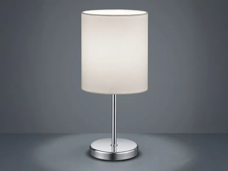 LED Tischleuchte Chrom mit Stoffschirm in Weiß, Höhe 28cm