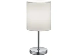 LED Tischleuchte Chrom mit Stoffschirm in Weiß, Höhe 28cm
