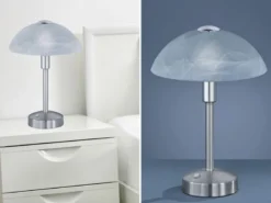 LED Tischleuchte DONNA dimmbar, Silber mit Glasschirm, Höhe 30cm