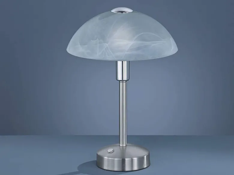 LED Tischleuchte DONNA dimmbar, Silber mit Glasschirm, Höhe 30cm