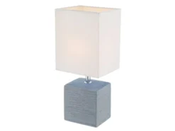 LED Tischleuchte eckig mit Keramikfuß und Stoffschirm, Grau, Höhe 29cm