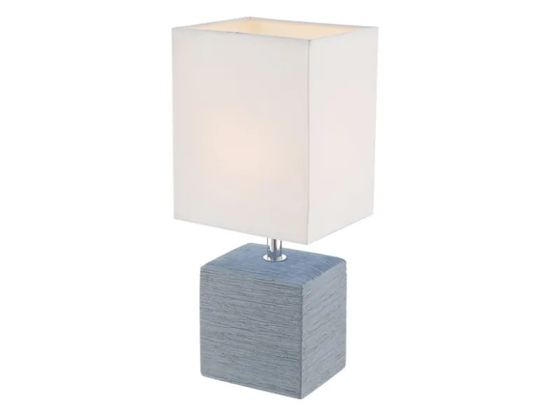 LED Tischleuchte eckig mit Keramikfuß und Stoffschirm, Grau, Höhe 29cm