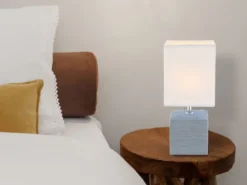 LED Tischleuchte eckig mit Keramikfuß und Stoffschirm, Grau, Höhe 29cm