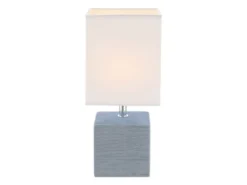 LED Tischleuchte eckig mit Keramikfuß und Stoffschirm, Grau, Höhe 29cm