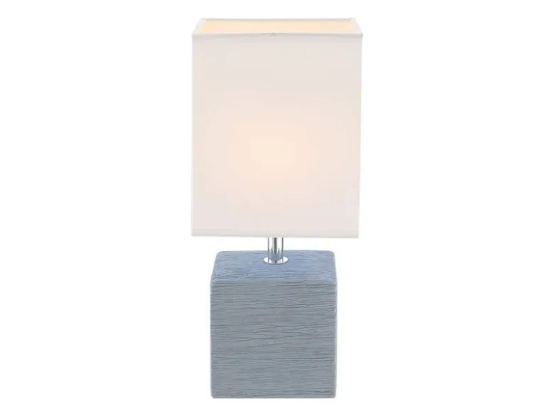 LED Tischleuchte eckig mit Keramikfuß und Stoffschirm, Grau, Höhe 29cm