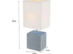 LED Tischleuchte eckig mit Keramikfuß und Stoffschirm, Grau, Höhe 29cm