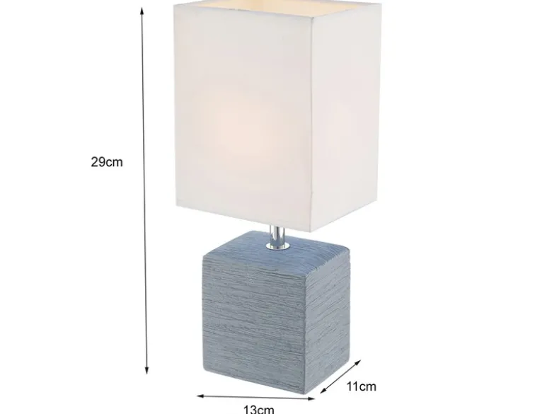 LED Tischleuchte eckig mit Keramikfuß und Stoffschirm, Grau, Höhe 29cm