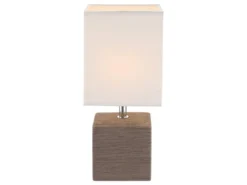 LED Tischleuchte eckig mit Keramikfuß und Stoffschirm, Braun, Höhe 29cm