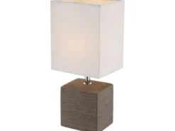 LED Tischleuchte eckig mit Keramikfuß und Stoffschirm, Braun, Höhe 29cm