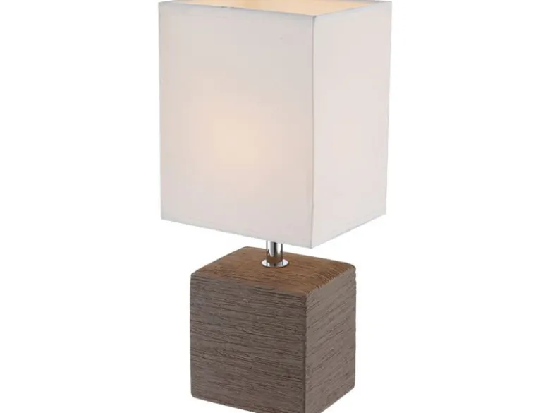 LED Tischleuchte eckig mit Keramikfuß und Stoffschirm, Braun, Höhe 29cm