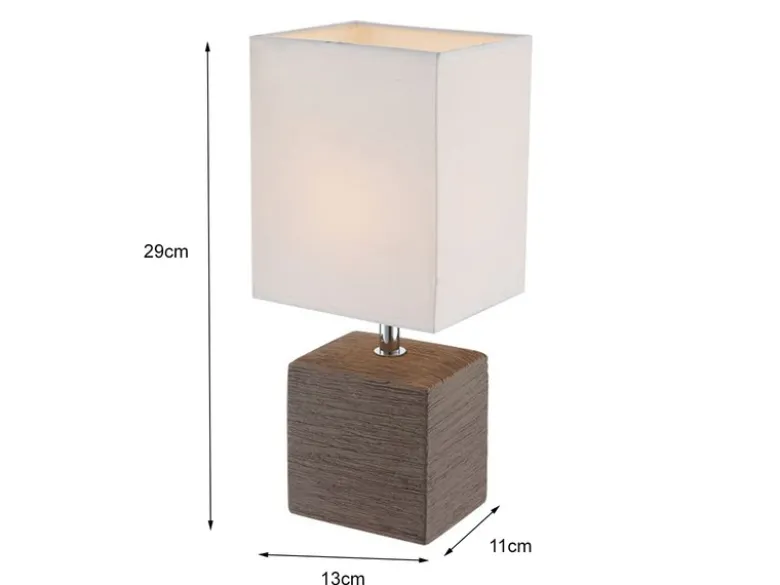 LED Tischleuchte eckig mit Keramikfuß und Stoffschirm, Braun, Höhe 29cm