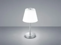 LED Tischleuchte EMERALD Chrom glänzend mit Glaslampenschirm in Weiß, Höhe 29cm