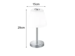 LED Tischleuchte EMERALD Chrom glänzend mit Glaslampenschirm in Weiß, Höhe 29cm