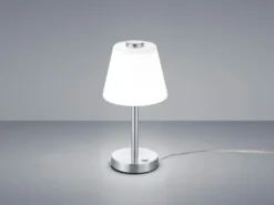 LED Tischleuchte EMERALD Silber matt, Glaslampenschirm Weiß, Höhe 29cm