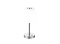 LED Tischleuchte EMERALD Silber matt, Glaslampenschirm Weiß, Höhe 29cm