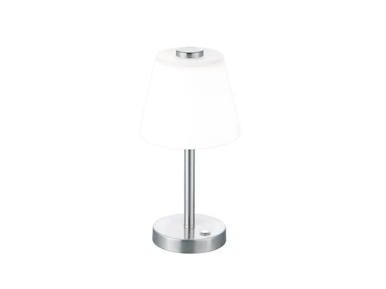 LED Tischleuchte EMERALD Silber matt, Glaslampenschirm Weiß, Höhe 29cm