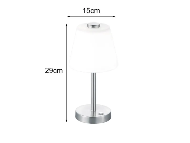LED Tischleuchte EMERALD Silber matt, Glaslampenschirm Weiß, Höhe 29cm