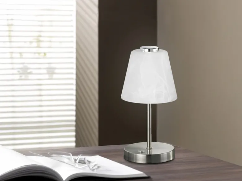LED Tischleuchte EMMY Metall 4-fach Dimmer Silber matt, Höhe 24cm