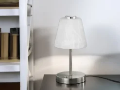 LED Tischleuchte EMMY Metall 4-fach Dimmer Silber matt, Höhe 24cm