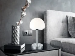 LED Tischleuchte 2er Set Silber mit Glas Lampenschirm dimmbar, Höhe 39cm