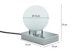 LED Tischleuchte Glaskugel Weiß Sockel Silber - Touch dimmbar, Höhe 15cm