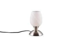 LED Tischleuchte Glasschirm Weiß marmoriert, Silber - Touch dimmbar, Höhe 18cm