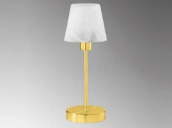 LED Tischleuchte Glasschirm Weiß Sockel Messing - Touch dimmbar, Höhe 32cm