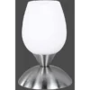 LED Tischleuchte Glasschirm Weiß, Sockel Silber - Touch dimmbar, Höhe 18cm