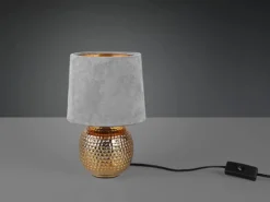 LED Tischleuchte Grau/Gold Keramikfuß Samtschirm, Höhe 26cm