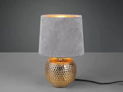 LED Tischleuchte Grau/Gold Keramikfuß Samtschirm, Höhe 26cm