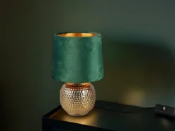 LED Tischleuchte Grün/Gold Keramikfuß Samtschirm, Höhe 26cm