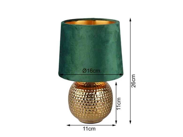LED Tischleuchte Grün/Gold Keramikfuß Samtschirm, Höhe 26cm