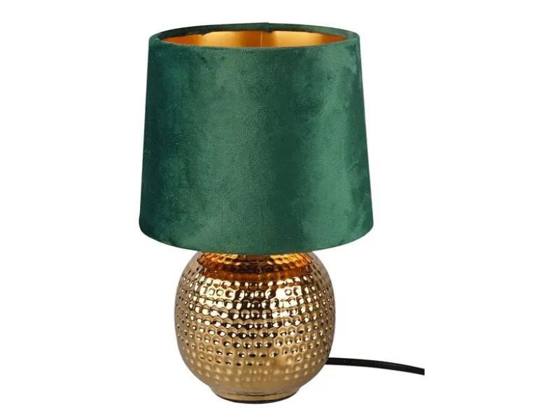 LED Tischleuchte Grün/Gold Keramikfuß Samtschirm, Höhe 26cm