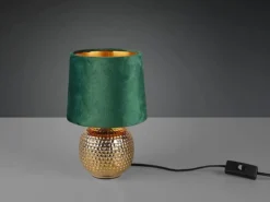LED Tischleuchte Grün/Gold Keramikfuß Samtschirm, Höhe 26cm