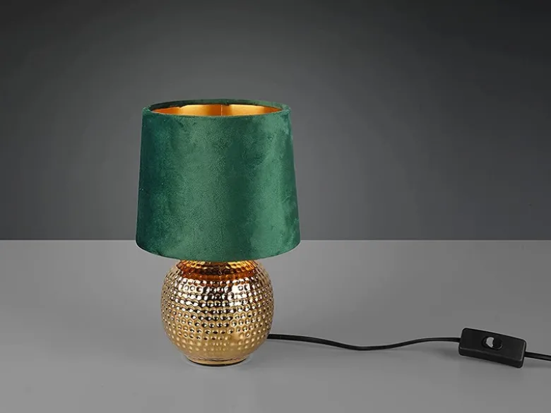 LED Tischleuchte Grün/Gold Keramikfuß Samtschirm, Höhe 26cm