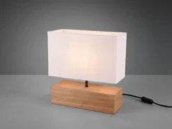 LED Tischleuchte Holzfuß mit Stoffschirm in Weiß, Höhe 30cm
