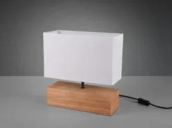 LED Tischleuchte Holzfuß mit Stoffschirm in Weiß, Höhe 30cm