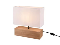 LED Tischleuchte Holzfuß mit Stoffschirm in Weiß, Höhe 30cm