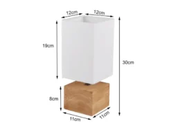 LED Tischleuchte Holzfuß mit Stoffschirm in Weiß, Höhe 30cm
