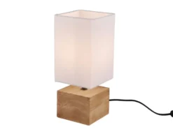 LED Tischleuchte Holzfuß mit Stoffschirm in Weiß, Höhe 30cm