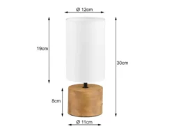 LED Tischleuchte Holzfuß mit Stoffschirm in Weiß, Höhe 30cm
