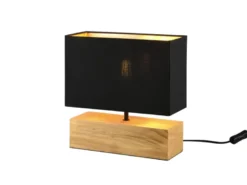 LED Tischleuchte Holzfuß Stoffschirm Schwarz/Gold, Höhe 30cm