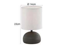 LED Tischleuchte Keramik Braun runder Stofflampenschirm Weiß, Höhe 23cm